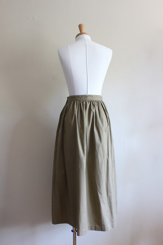 Vintage 1980s Khaki Cotton Full Midi Skirt - image 9
