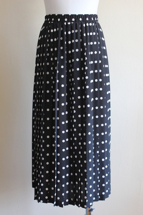 Vintage Black and White Polka Dot Pleated Midi Sk… - image 3