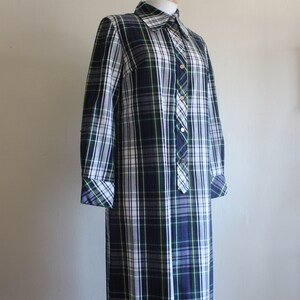 Vintage 1960s Navy, Green & White Plaid Long Sleeve Shirtdress image 5