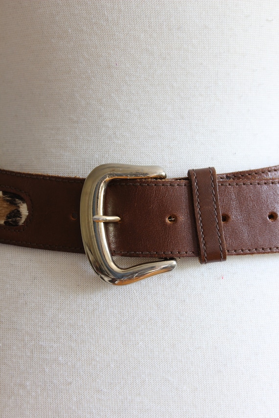 Vintage Omega Brown Leather & Leopard Ponyhair Belt - Gem
