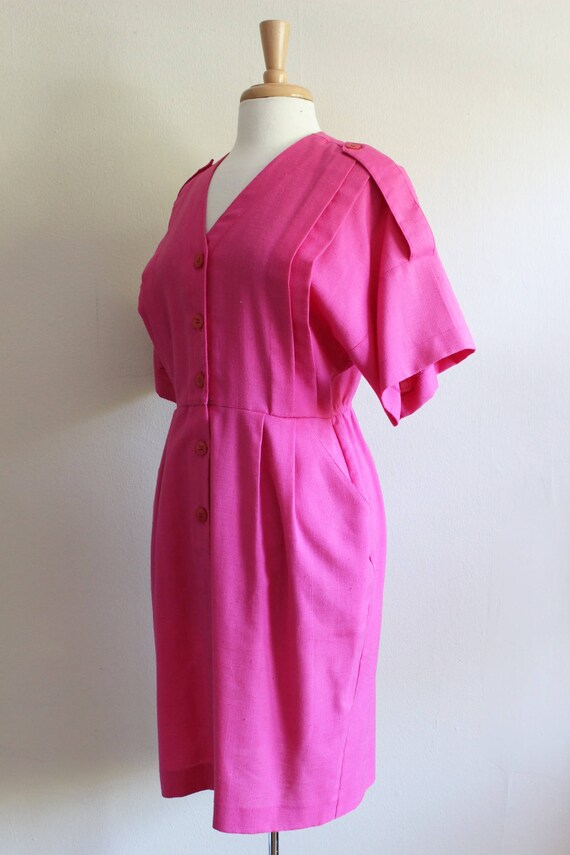 Vintage Oversize Pockets Hot Pink Dolman Dress - image 4
