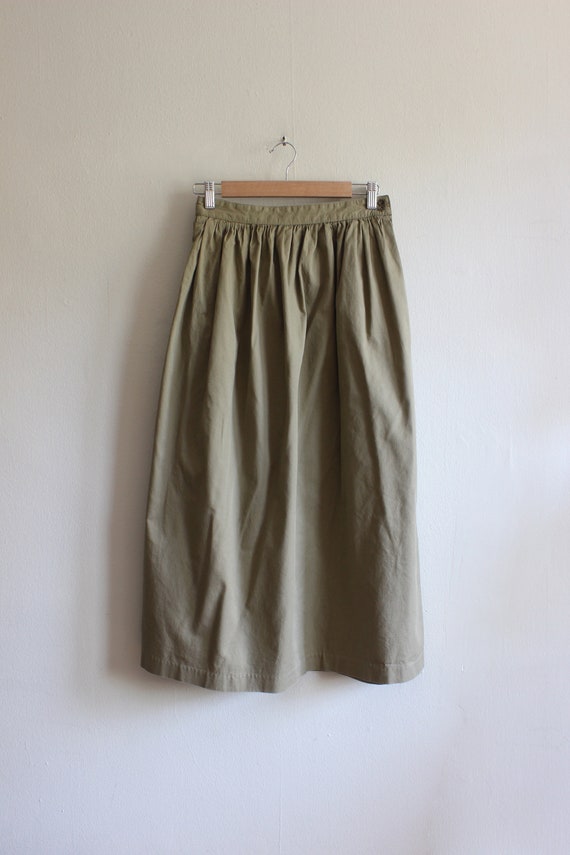 Vintage 1980s Khaki Cotton Full Midi Skirt - image 2