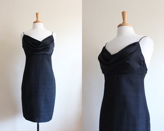 Vintage 1990s Draped Neckline Black Mini Dress