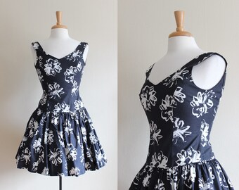 Vintage Laura Ashley Black & White Floral Mini Dress