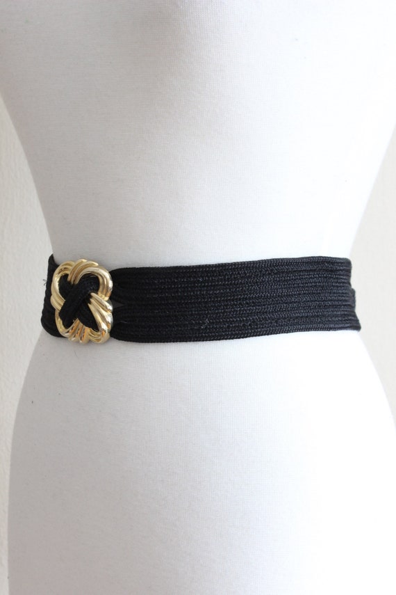 Vintage Braided Cord Black Wide Belt with Chunky … - image 5