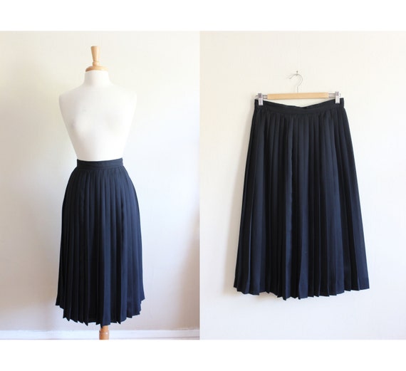 Vintage Black Knife Pleated Midi Skirt Etsy Singapore