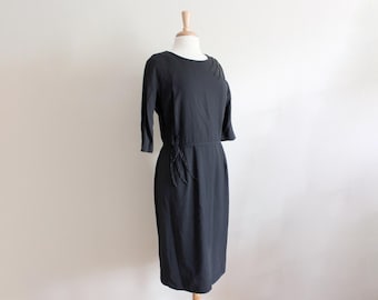 Vintage 1960s Lady Petite 3/4 Sleeve Black Dress with Beaded Detail
