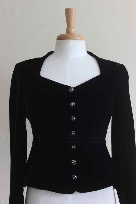 Vintage Anne Klein II Black Velvet Belted Top wit… - image 2