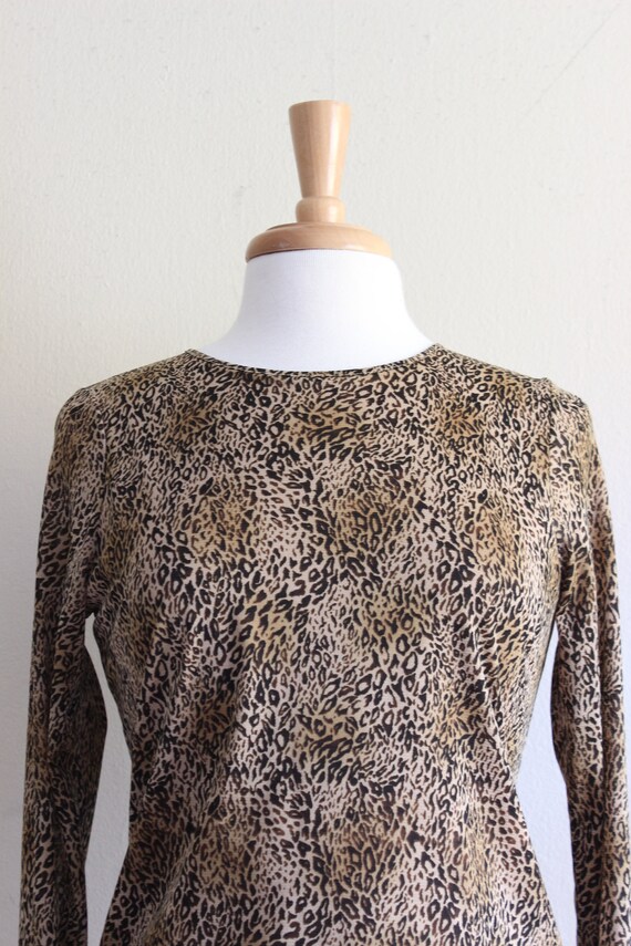 Vintage 1990s Leopard Print Stretch Mesh Long Sle… - image 3