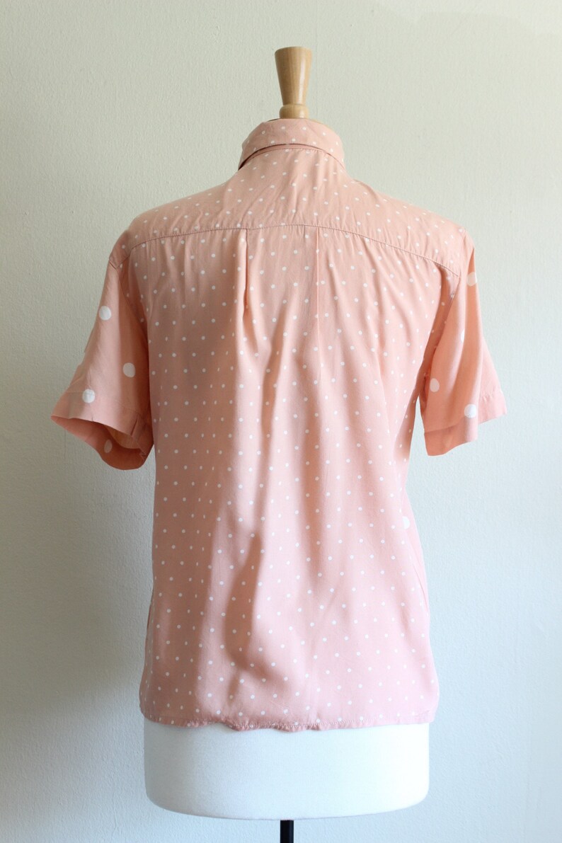 Vintage Peachy Pink Polka Dot Button Down Top