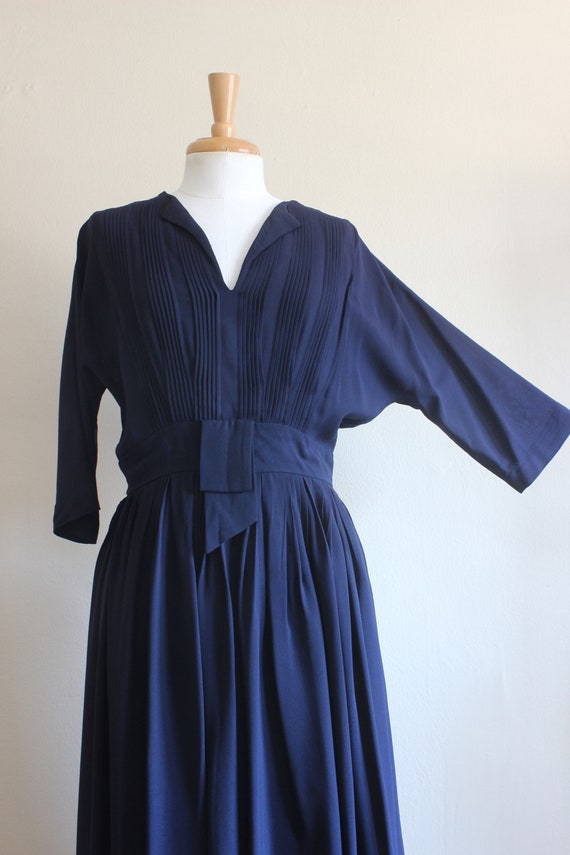 Vintage 1950s R&K Originals Navy Blue Pintuck Dre… - image 4