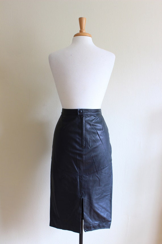 Vintage Black Leather High Waist Wiggle Skirt - image 7