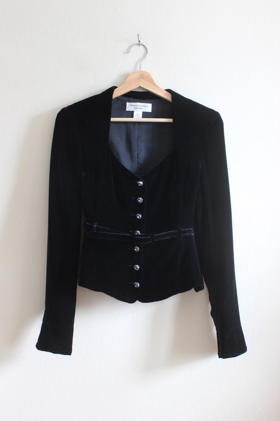 Vintage Anne Klein II Black Velvet Belted Top wit… - image 8