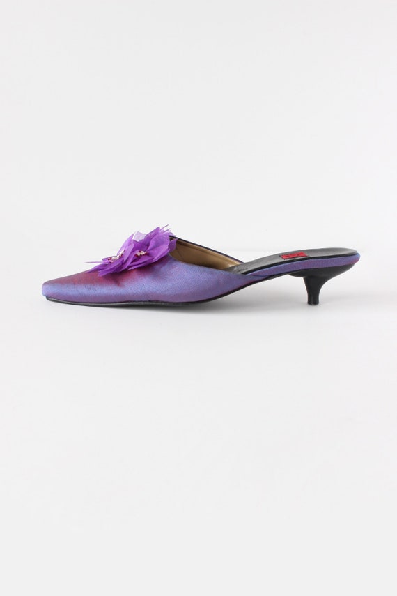 Vintage 1990s Iridescent Purple Flower Mules, size