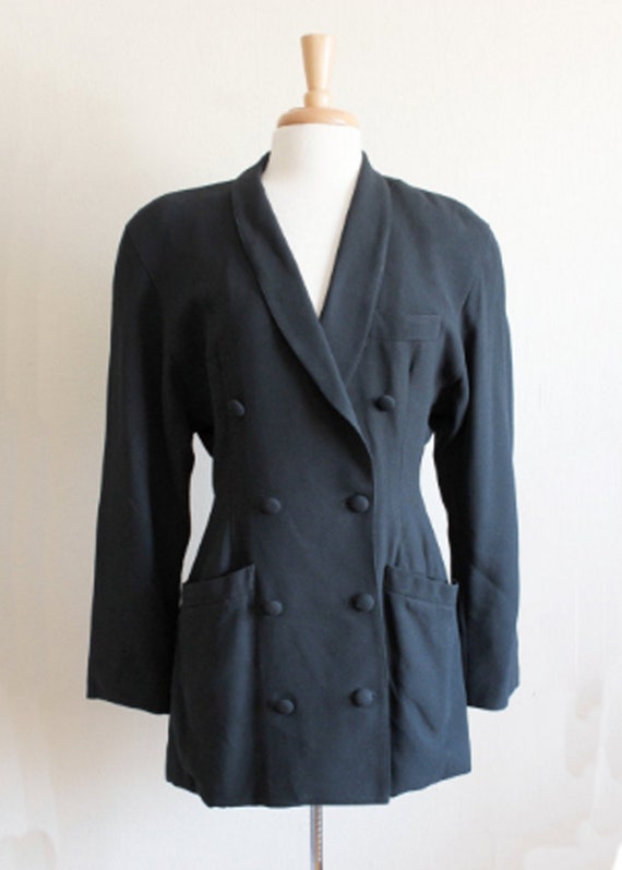 Vintage Kenar Black Crepe Shawl Collar Jacket - image 2