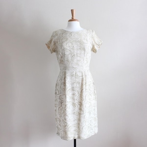 Vintage 1960s Ivory & Metallic Swirl Cocktail Dress