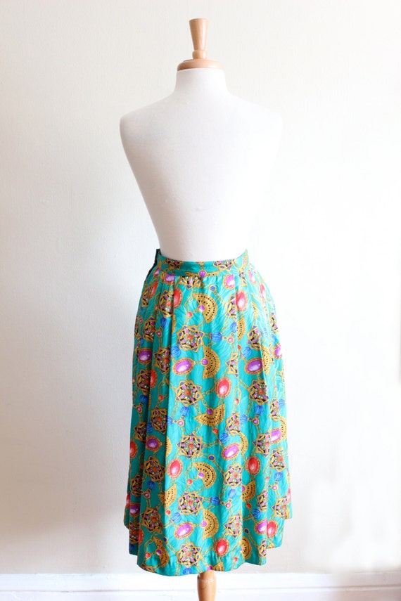 Vintage Green Baroque Jewel Print Midi Skirt - image 5