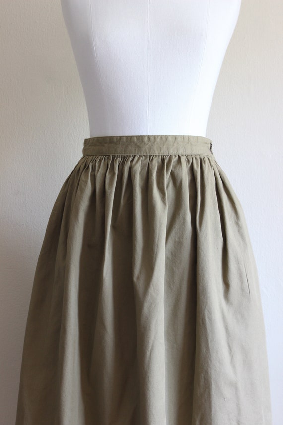 Vintage 1980s Khaki Cotton Full Midi Skirt - image 5