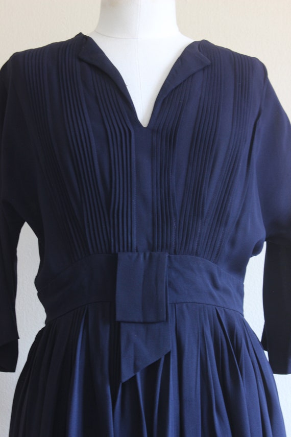 Vintage 1950s R&K Originals Navy Blue Pintuck Dre… - image 5