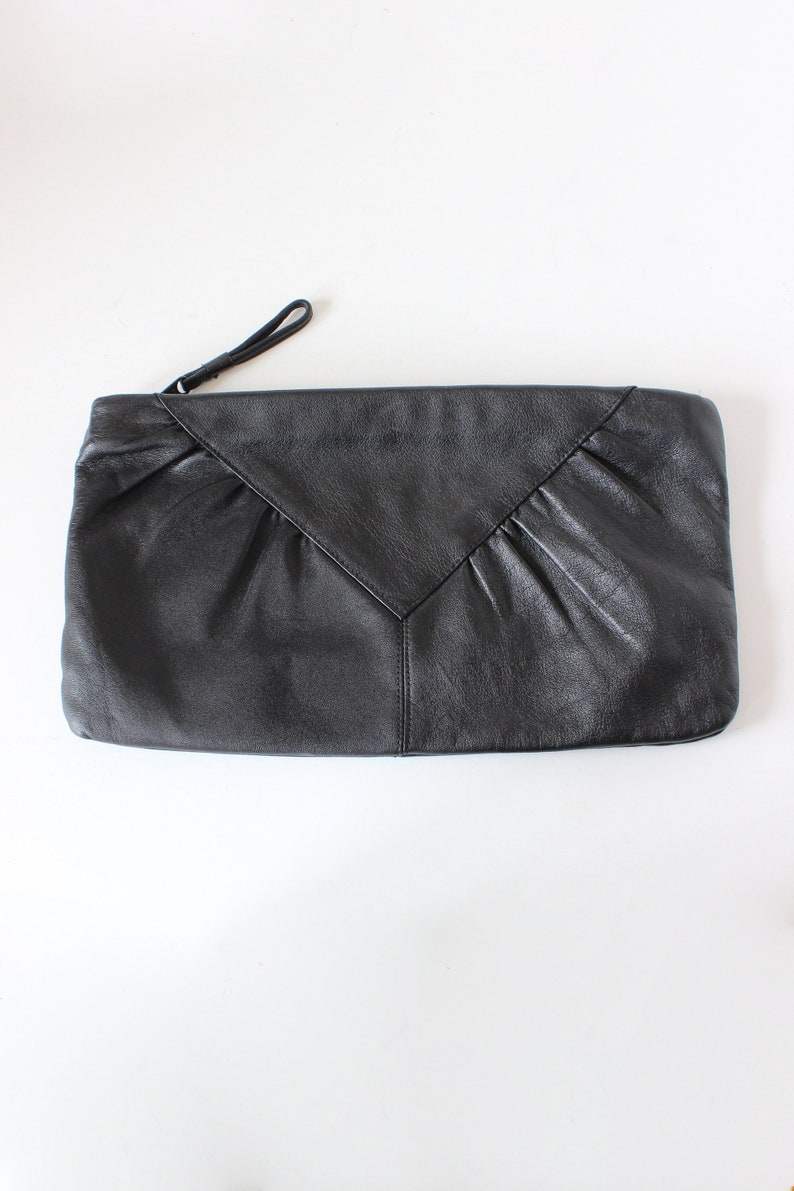 Vintage Minimalist Black Leather Zippered Clutch Bag image 1