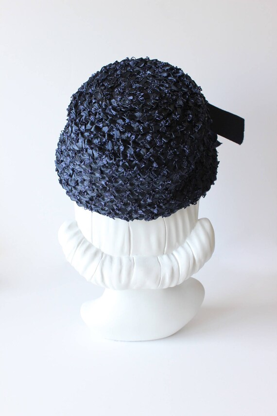 Vintage 1960s Navy Blue Woven Cello Straw Hat - image 9