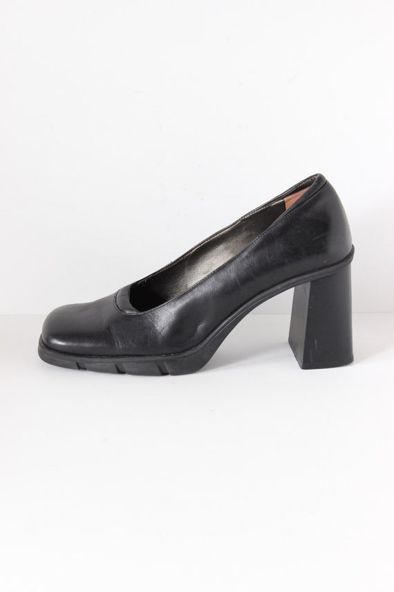 Vintage 1990s Aldo Black Leather Chunky Block Hee… - image 2