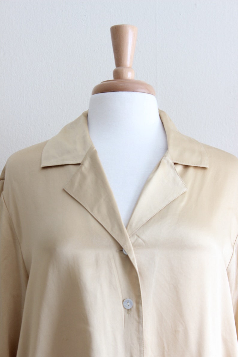 Vintage 1990s Gold 100/% Silk Pajama Style Top
