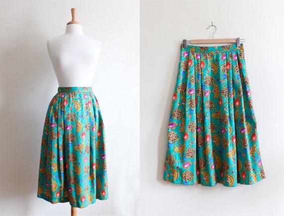 Vintage Green Baroque Jewel Print Midi Skirt - image 1