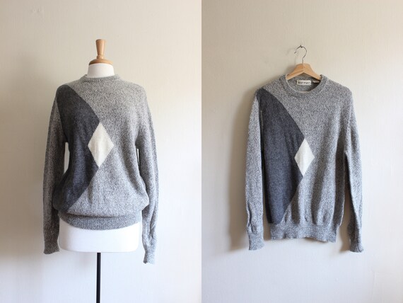 Vintage White and Grey Alpaca Knit Slouchy Sweater - image 1