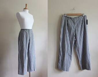 Vintage Black, White, & Beige Plaid Cropped Pants