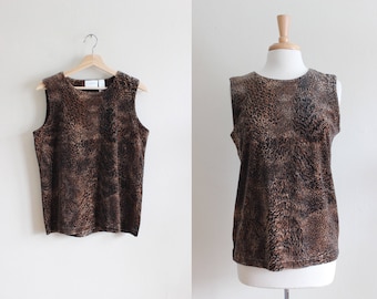 Vintage 1990s Animal Print Velour Tank Top