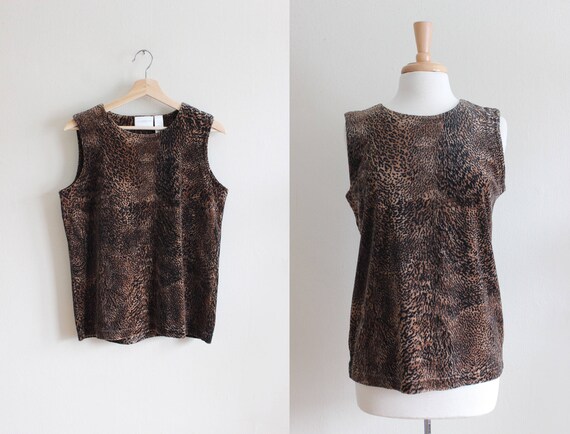 Vintage 1990s Animal Print Velour Tank Top