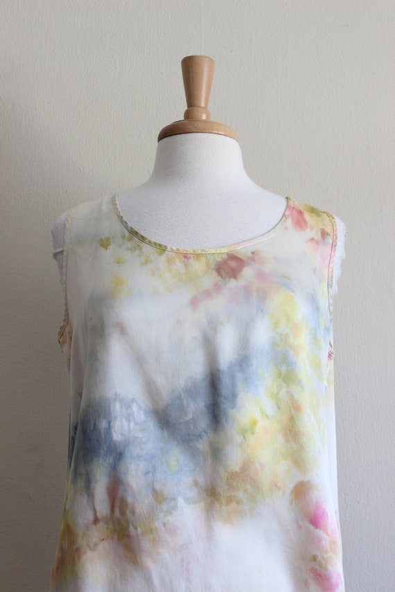 Blue, Yellow & Pink Tie Dye Vintage Silk Charmeus… - image 3