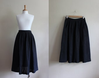 Vintage Elliott Lauren Black Linen Blend Full Midi Skirt