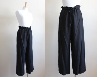 Vintage 1990s Three Dots Black Wide Leg Drawstring Waist Pants