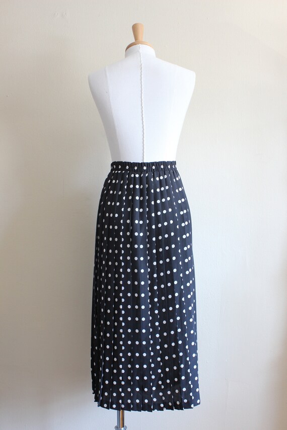 Vintage Black and White Polka Dot Pleated Midi Sk… - image 8