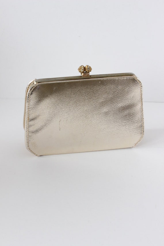 Vintage 1960s Metallic Gold Faux Leather Clutch - image 5