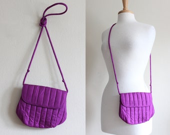 Vintage Puffy Quilted Purple Silk Crossbody Bag