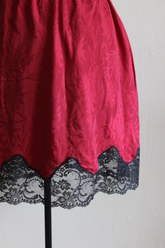 Vintage Black Lace Trim Red Silk Slip Skirt - image 6