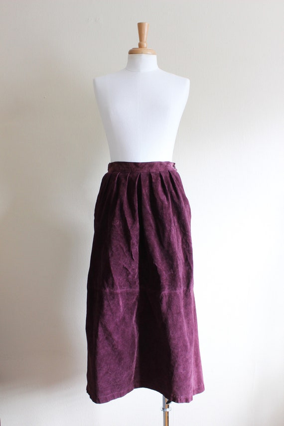 Vintage 1980s Purple Suede Midi Skirt - image 2
