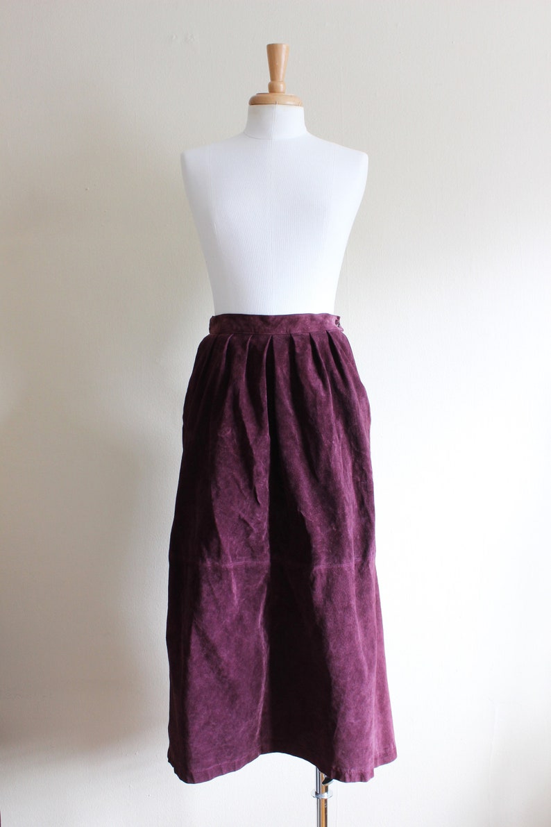 Vintage 1980s Purple Suede Midi Skirt image 2