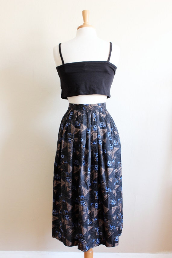 Vintage Black, Blue & Bronze Abstract Midi Skirt - image 5