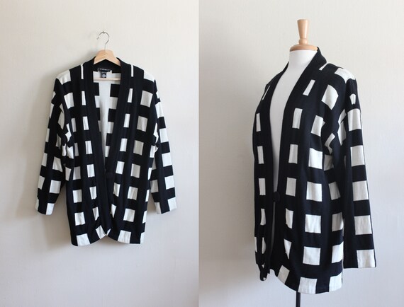 Vintage 1980s Black & White Checkerboard Double Kn