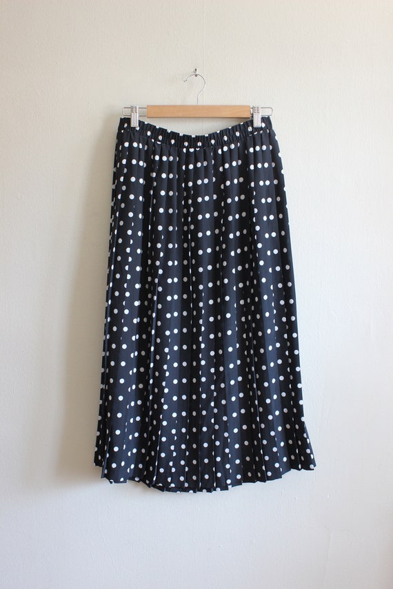 Vintage Black and White Polka Dot Pleated Midi Sk… - image 9