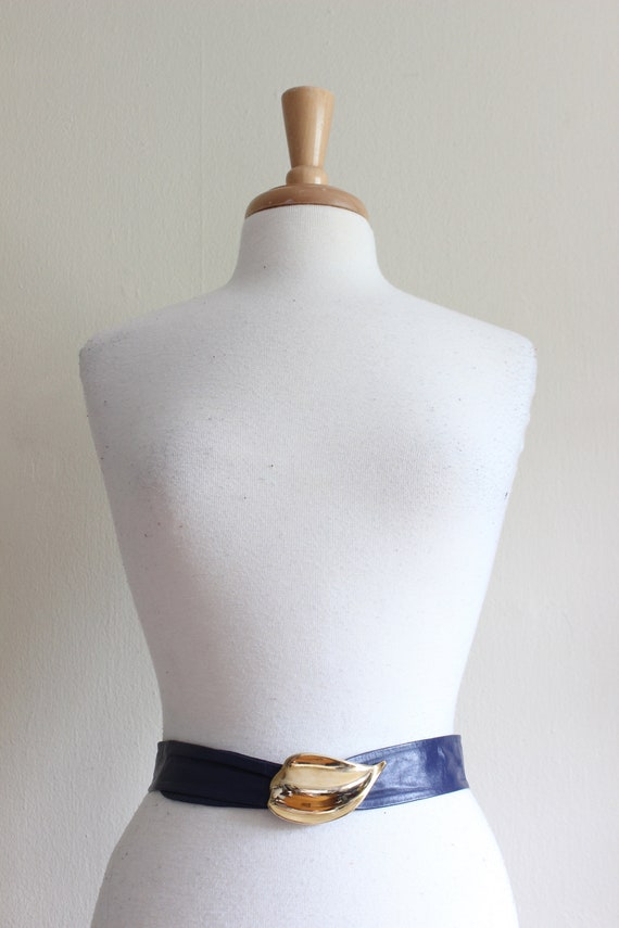 Vtg Leather Shop sash belt Buy Vintage Leather Shop Navy Blue Leather Sash Belt With  main image 2