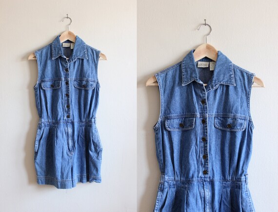 Vintage 1990s Sleeveless Denim Romper