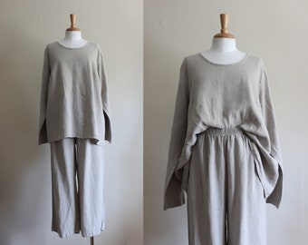 Vintage FLAX Linen Top and Pants 2-Piece Coordinating Set