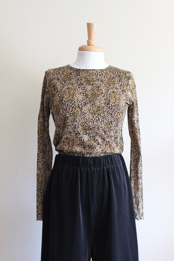 Vintage 1990s Leopard Print Stretch Mesh Long Sle… - image 7