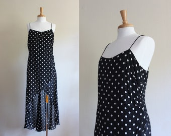 Vintage Black & White Polka Dot High Low Dress