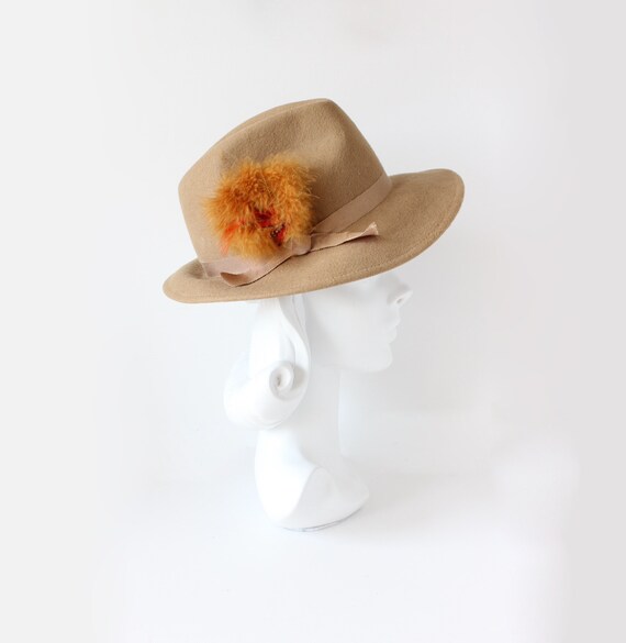 Vintage 1970s Camel Wool Felt Fedora Hat